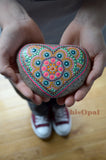 Painted Stone, Heart Mandala Stone, Hand Painted Rock, Easter Gift, Mother's Day, Heart Art