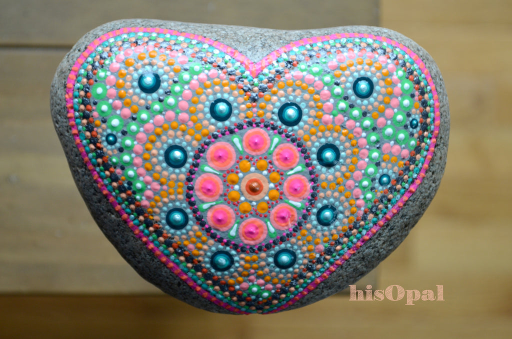 Painted Stone, Heart Mandala Stone, Hand Painted Rock, Easter Gift, Mother's Day, Heart Art