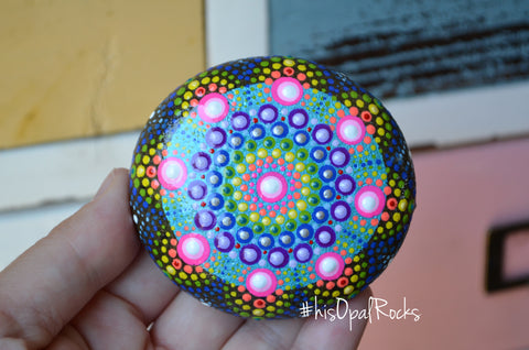 Hand Painted Mandala, Neon Mandala Stone, Metallic Mandala, Mandala Stone, Decorative Stone