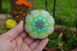 Mandala Stone, Small Hand Painted Rock, Purple, Coral, Teal, Green Round Mandala