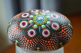 Painted Rock Mandala, Desktop Decor, Sacred Geometry, Hand Painted Rock Art, Boho