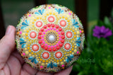 Gold Mandala, Hand Painted Rock, Decorative Rock, Unique Mandala, Colorful Mandala