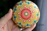 Gold Mandala, Hand Painted Rock, Decorative Rock, Unique Mandala, Colorful Mandala