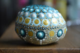 Teal Mandala Stone, New Mommy Gift, Baby Shower Boy, Hand Painted Rock, Meditation Stone, Boho