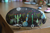Painted Rock Desert, Cactus Rock, Hand Painted Rock, Southwestern, Night Sky
