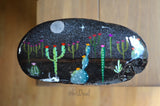 Painted Rock Desert, Cactus Rock, Hand Painted Rock, Southwestern, Night Sky