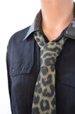 Necktie Olive Green Cheetah Print Animal Print Bow Lightweight Scarf Back to School Ascot Neck Tie - hisOpal Swimwear - 2