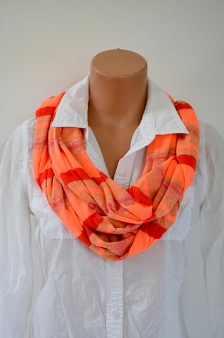 Scarf Neon Orange Thin Sweater Scarf Infinity Scarf Neck Warmer Extra Long Unisex Peach Striped