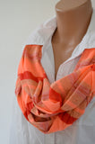Scarf Neon Orange Thin Sweater Scarf Infinity Scarf Neck Warmer Extra Long Unisex Peach Striped - hisOpal Swimwear - 2
