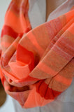 Scarf Neon Orange Thin Sweater Scarf Infinity Scarf Neck Warmer Extra Long Unisex Peach Striped - hisOpal Swimwear - 3