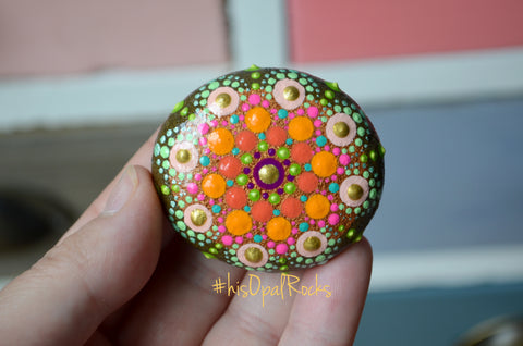 Small Mandala Stone, Bohemian Decor, Hand Painted Rock, Boho Gift