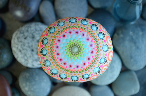 Hand Painted Rock, Bridal Gift, Large Pastel Mandala, Boho Decor, Unique Nursery Decor