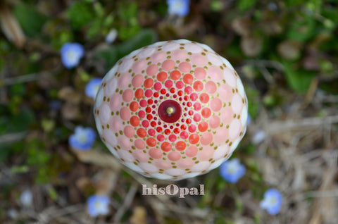 Peach Red Mandala, Hand Painted Stone, Mandala Stone, Painted Rock