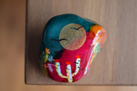 Painted Rock, Cactus Rock, Cactus Art, Hand Painted Rock Art, Southwestern Decor, Desert