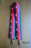 Hand Made Purse Strap, "Tropical Stripes" Black Back, Adjustable Strap 27 to 47 inches