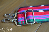 Hand Made Purse Strap, "Tropical Stripes" Black Back, Adjustable Strap 27 to 47 inches