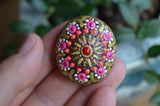 Small Mandala Stone, Painted Rock Gift, hisOpal Rocks, Hand Painted Stone, Sun Design