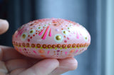 Hand Painted Mandala, Wooden Pebble, Boho Wedding, Pink and Red Mandala, Faux Painted Rock