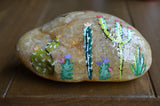 Painted Cactus Rock, Resin Sealed, Outdoor Patio, Cactus Art, Hand Painted Rock Art