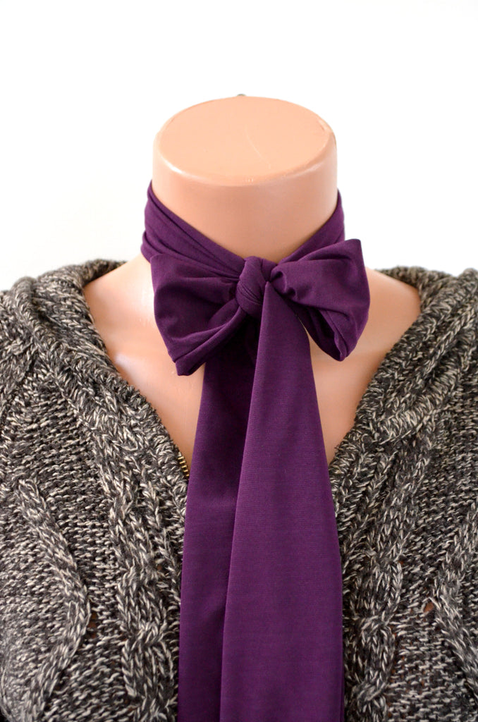 Plum Scarf Purple Neck Tie Lightweight Layering Fashion Accessories Sash Belt Neck Bow - hisOpal Swimwear - 1
