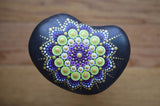 Painted Rock Purple, Mandala Stone, Heart Shaped Rock, Hand Painted Rock Art, Decor Art