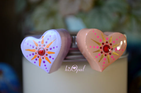 Cute Fridge Magnets, Hand Painted Mandala Magnets, 2 Refrigerator Magnets, Candy Hearts