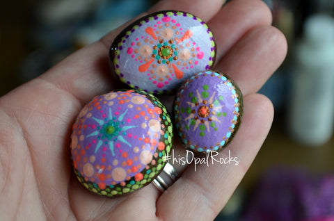 Cute Fridge Magnets, Hand Painted Rock, Purple Mandala Magnets, 3 Refrigerator Magnets