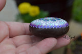 Mandala Stone, Small Hand Painted Rock, Purple, Coral, Teal, Round Mandala