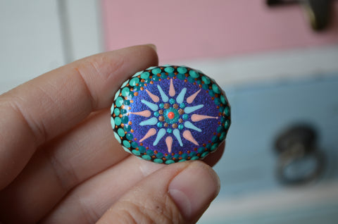 Sunburst Mandala Stone, Hand Painted Rock, Unique Decor Purple, Boho Gift, MAGNET, Kitchen Decor