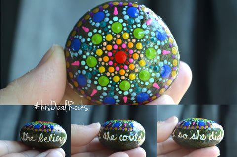 Hand Painted Mandala Stone, Encouragement Stone, Pocket Rock, Lucky Charm, Rainbow Mandala
