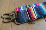 Hand Made Purse Strap, "Rainbow Stripes" Black Back, Adjustable Strap approx. 26 to 44.5 inches
