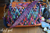 Hand Made Purse Strap, Raspberry Boho Print, Black Back, Over the Shoulder Strap, 28.5 inches