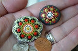 Fridge Magnet Set, Painted Rock Mandalas, Mini Mandala Magnets, Kitchen Decor Red Black