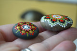 Fridge Magnet Set, Painted Rock Mandalas, Mini Mandala Magnets, Kitchen Decor Red Black