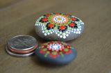 Fridge Magnet Set, Painted Rock Mandalas, Mini Mandala Magnets, Kitchen Decor Red Black