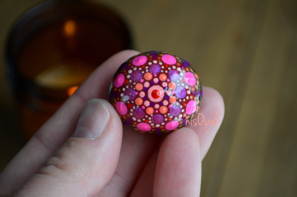 Cute Fridge Magnet, Hand Painted Rock, Mandala Magnet, Refrigerator Magnet, Kitchen Decor Pink