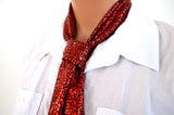 Red Metallic Scarf Women's Neck Tie Lightweight Layering Christmas Gift Holiday Scarf Red Neck Bow - hisOpal Swimwear - 3