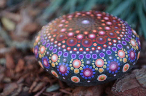 Red Mandala Stone, Hand Painted Rock, Unique Decor Red, Meditation Stone, Dramatic Decor