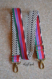 Hand Made Purse Strap, "Tropical Stripes" Chevron Back, Adjustable Strap 26 to 44 inches
