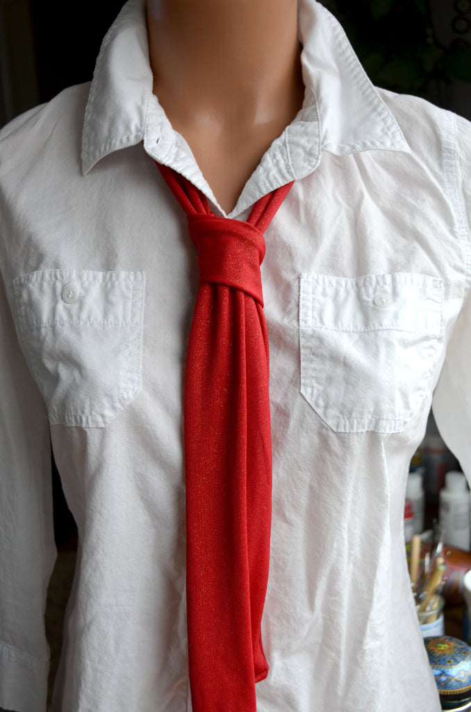 Neck tie Red Gold Sparkle Tie Neck Bow Lightweight Scarf Hair Tie Ascot Tie Unisex Cravat