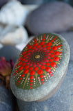 Red Mandala Stone, Hand Painted Rock, Unique Decor Red, Meditation Stone, Boho