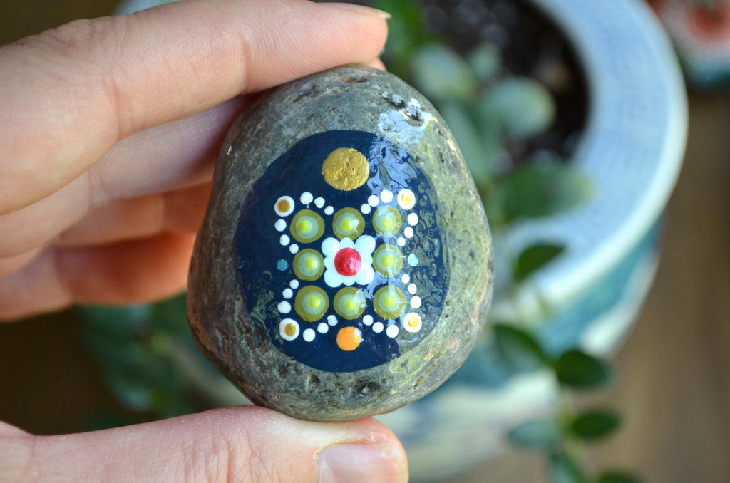 Painted Rock, Prayer Rock, Small Square Mandala, Hand Painted Rock, Mandala Stone