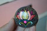 Lotus Flower, Hand Painted Stone, Painted Rock Lotus, Resin Coated, Pink Boho Decor