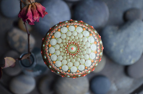 Mandala Stone, Hand Painted Rock, Boho Decor, Wedding Gift Mandala, Jewel Drop