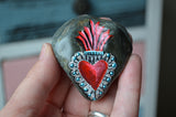 Prayer Rock, Sacred Heart, Hand Painted Rock, Decor Art, Meditation Stone