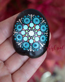 Hand Painted Sea Bean, Mini Mandala, drift seed, Teal Mandala, painted rock section