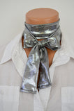 Metallic Silver Scarf Women's Neck Tie Lightweight Layering Scarf Unisex Neck Bow - hisOpal Swimwear - 2