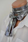 Metallic Silver Scarf Women's Neck Tie Lightweight Layering Scarf Unisex Neck Bow - hisOpal Swimwear - 1