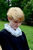 Metallic Silver on White Infinity Scarf Lightweight Layering Women's Ascot Neck Warmer Unisex Scarf - hisOpal Swimwear - 1