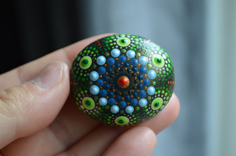 hand painted stone, mini mandala, small mandala stone, painted rock, gift for him, gift for her